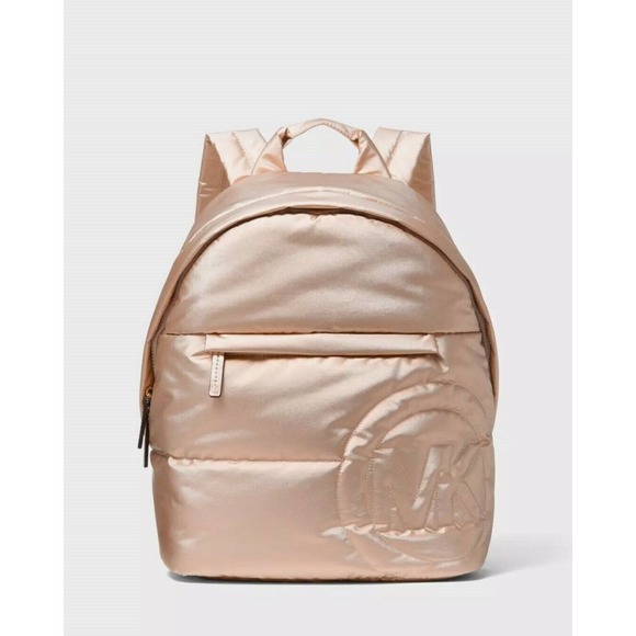 Michael Kors Rae Medium Quilted Metallic Nylon Backpack Rose Gold $368 Nwt - Picture 2 of 5